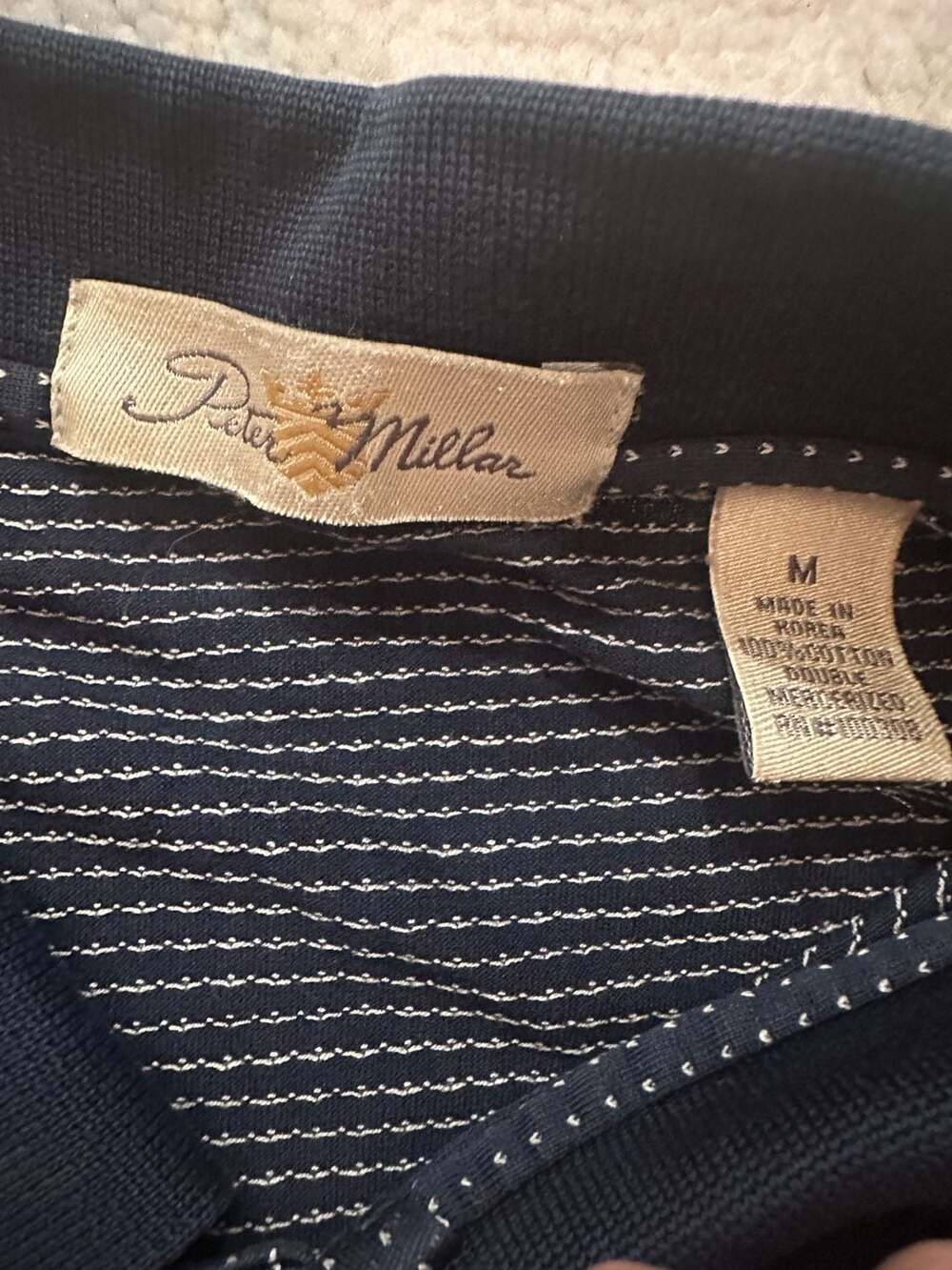Vintage Peter Millar Mens M Navy 100% Cotton Polo Shirt Diamond Logo